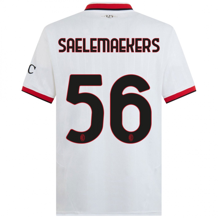 Femme Maillot Alexis Saelemaekers #56 Blanc Noir Rouge Tenues Extérieur 2024/25 T-Shirt Belgique