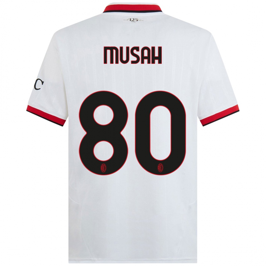 Femme Maillot Yunus Musah #80 Blanc Noir Rouge Tenues Extérieur 2024/25 T-Shirt Belgique