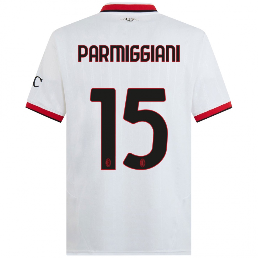 Femme Maillot Pietro Parmiggiani #15 Blanc Noir Rouge Tenues Extérieur 2024/25 T-Shirt Belgique