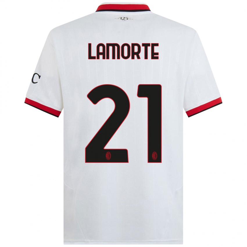 Femme Maillot Alessandro Lamorte #21 Blanc Noir Rouge Tenues Extérieur 2024/25 T-Shirt Belgique