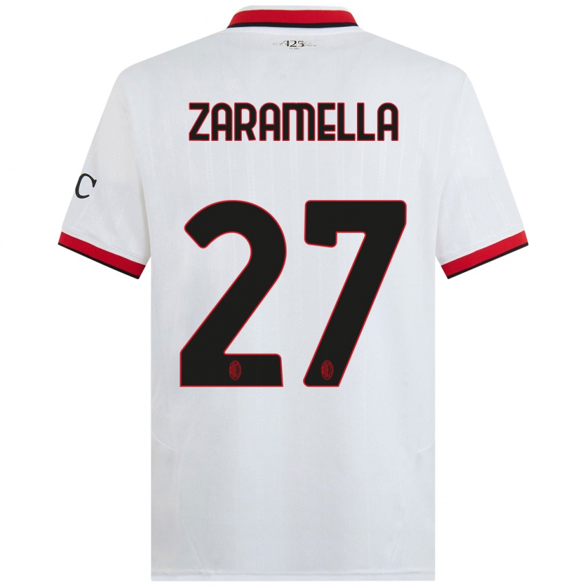 Femme Maillot Mattia Zaramella #27 Blanc Noir Rouge Tenues Extérieur 2024/25 T-Shirt Belgique