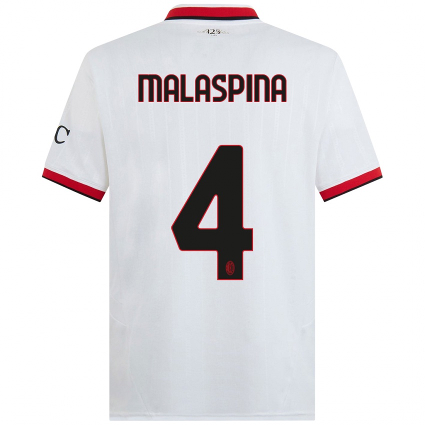 Femme Maillot Mattia Malaspina #4 Blanc Noir Rouge Tenues Extérieur 2024/25 T-Shirt Belgique