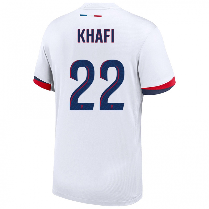 Femme Maillot Yanis Khafi #22 Blanc Bleu Rouge Tenues Extérieur 2024/25 T-Shirt Belgique