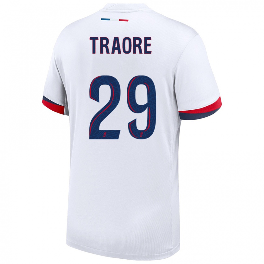 Femme Maillot Manssita Traoré #29 Blanc Bleu Rouge Tenues Extérieur 2024/25 T-Shirt Belgique