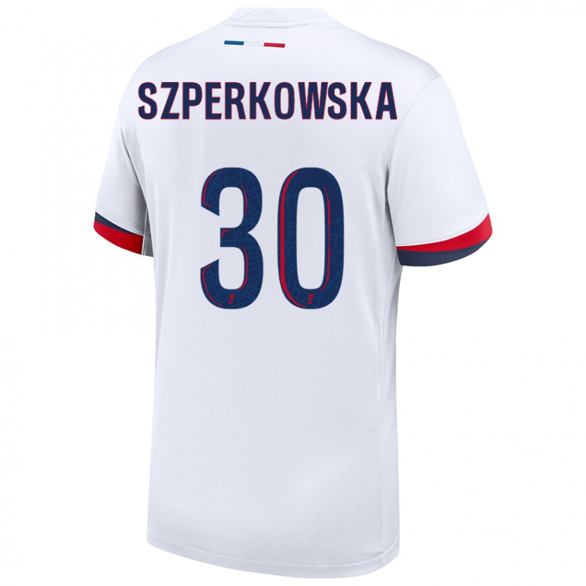 Femme Maillot Oliwia Szperkowska #30 Blanc Bleu Rouge Tenues Extérieur 2024/25 T-Shirt Belgique