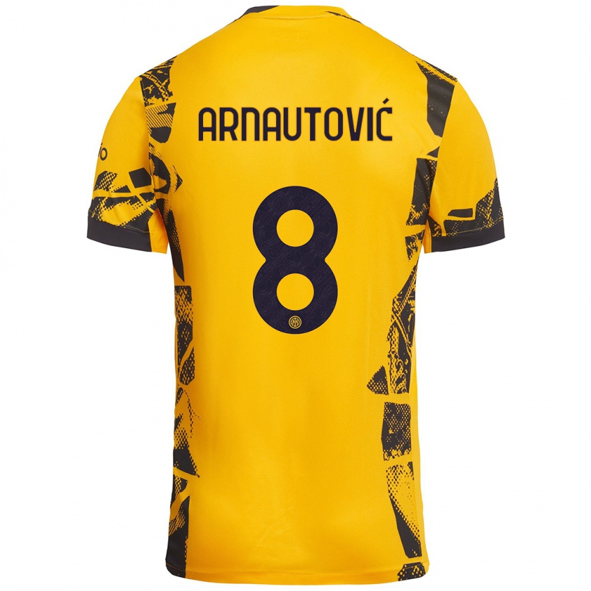 Dames Marko Arnautovic #8 Goud Zwart Thuisshirt Derde Tenue 2024/25 T-Shirt België