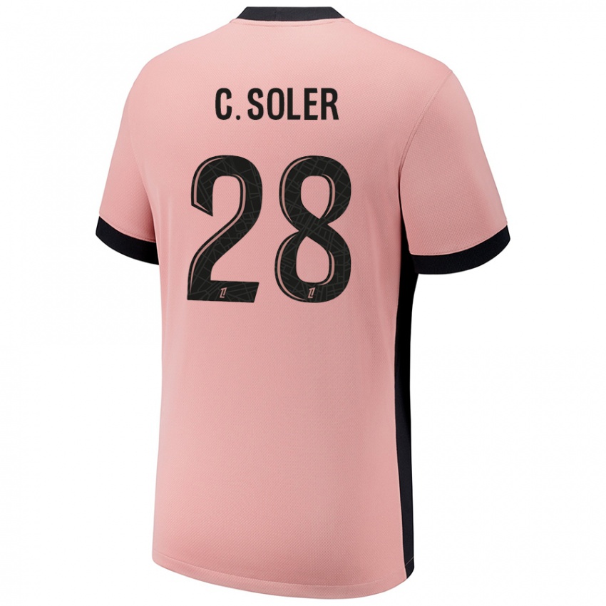 Femme Maillot Carlos Soler #28 Rouille Rose Troisieme 2024/25 T-Shirt Belgique