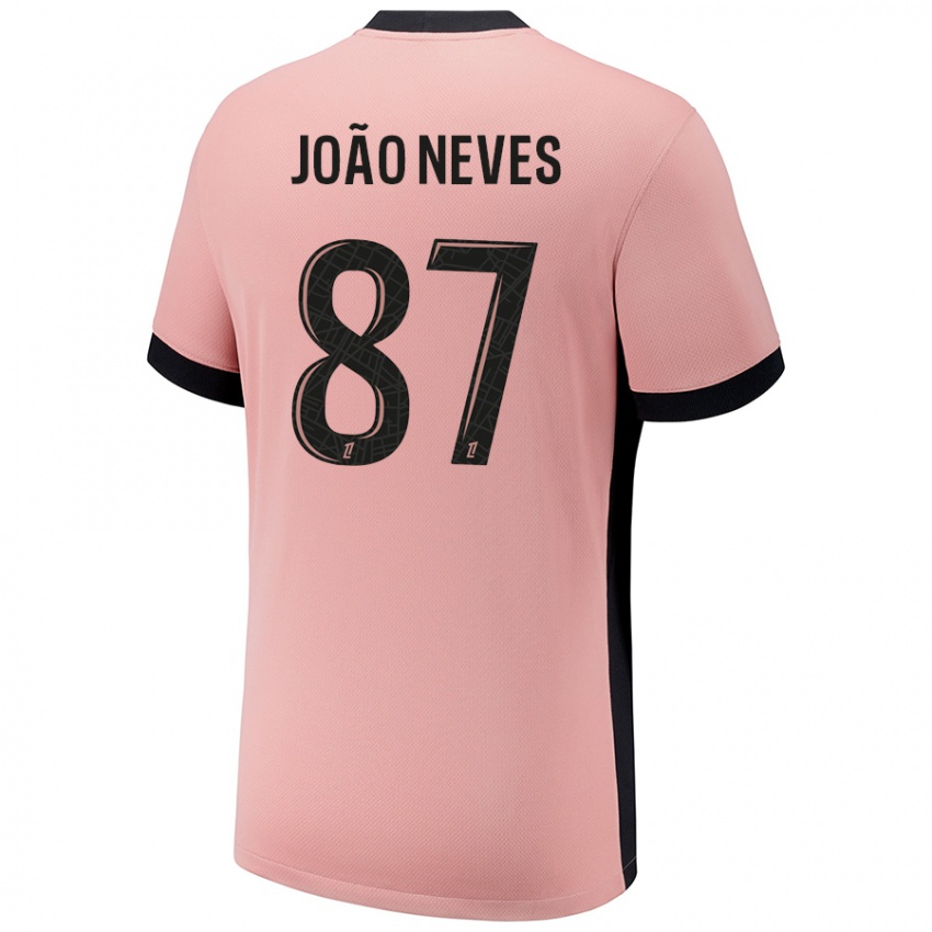 Femme Maillot João Neves #87 Rouille Rose Troisieme 2024/25 T-Shirt Belgique