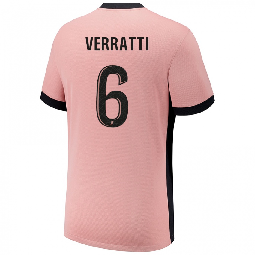 Femme Maillot Marco Verratti #6 Rouille Rose Troisieme 2024/25 T-Shirt Belgique