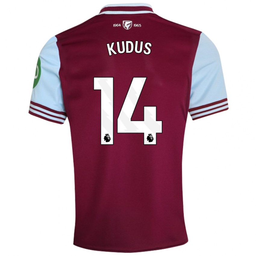 Kinderen Mohammed Kudus #14 Donkerrood Thuisshirt Thuistenue 2024/25 T-Shirt België