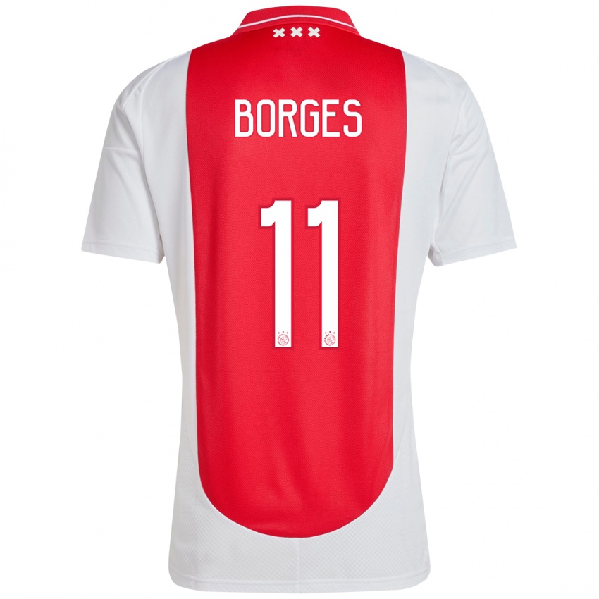 Enfant Maillot Carlos Borges #11 Rouge Blanc Tenues Domicile 2024/25 T-Shirt Belgique