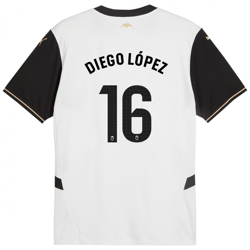 Enfant Maillot Diego Lopez #16 Blanc Noir Tenues Domicile 2024/25 T-Shirt Belgique