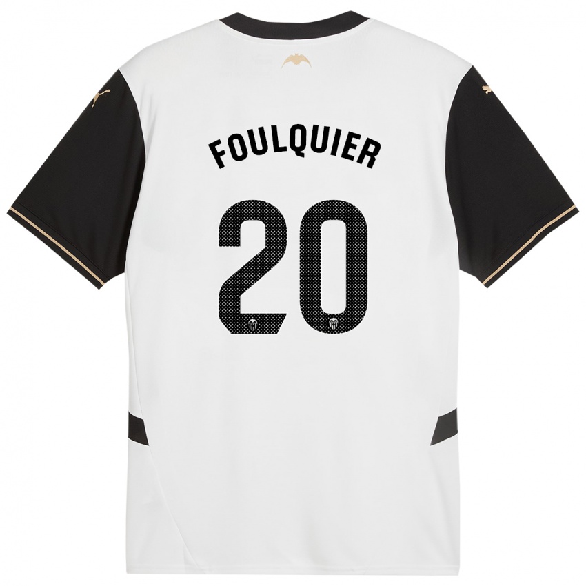 Enfant Maillot Dimitri Foulquier #20 Blanc Noir Tenues Domicile 2024/25 T-Shirt Belgique