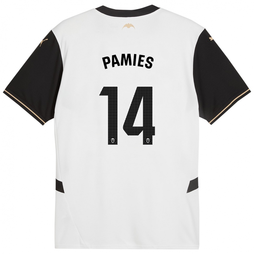 Enfant Maillot Javi Pamies #14 Blanc Noir Tenues Domicile 2024/25 T-Shirt Belgique