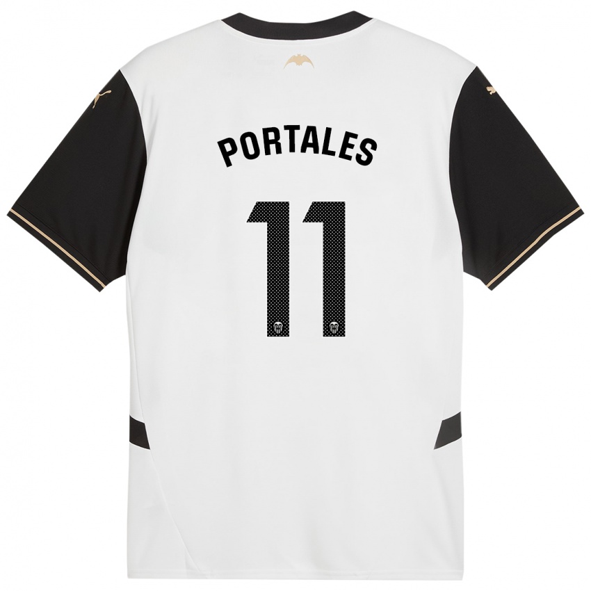 Enfant Maillot Macarena Portales #11 Blanc Noir Tenues Domicile 2024/25 T-Shirt Belgique