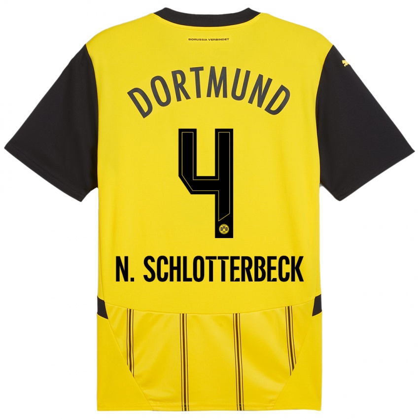 Enfant Maillot Nico Schlotterbeck #4 Jaune Noir Tenues Domicile 2024/25 T-Shirt Belgique