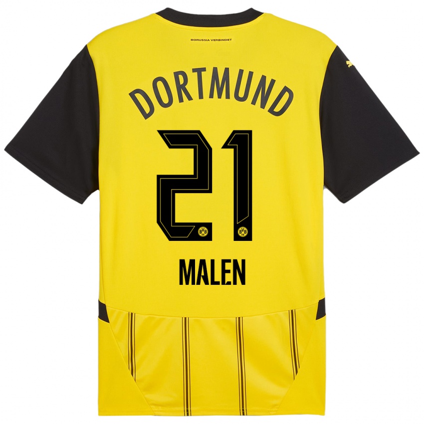 Enfant Maillot Donyell Malen #21 Jaune Noir Tenues Domicile 2024/25 T-Shirt Belgique