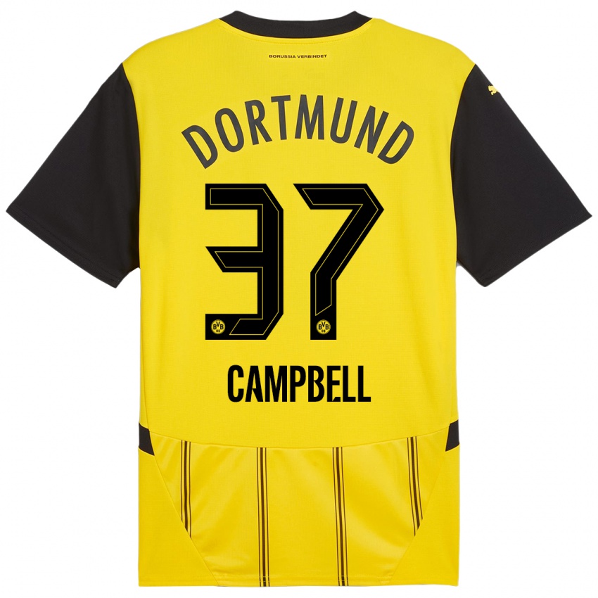 Enfant Maillot Cole Campbell #37 Jaune Noir Tenues Domicile 2024/25 T-Shirt Belgique