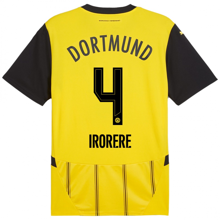 Enfant Maillot Felix Irorere #4 Jaune Noir Tenues Domicile 2024/25 T-Shirt Belgique