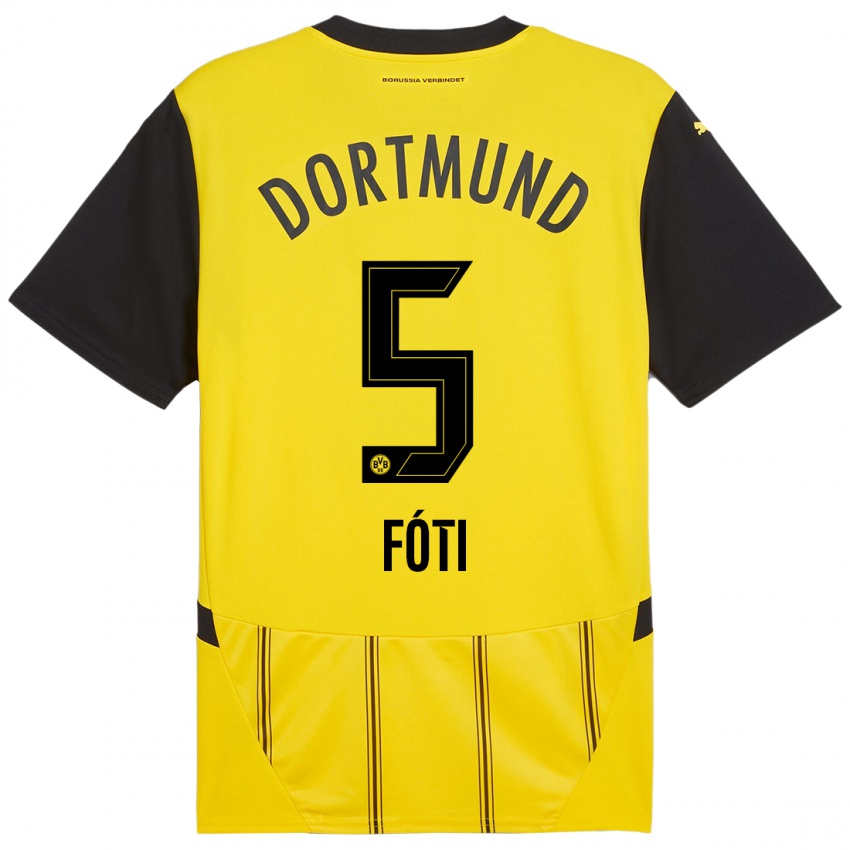 Enfant Maillot António Fóti #5 Jaune Noir Tenues Domicile 2024/25 T-Shirt Belgique