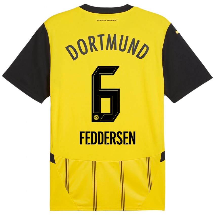 Enfant Maillot Jonas Feddersen #6 Jaune Noir Tenues Domicile 2024/25 T-Shirt Belgique