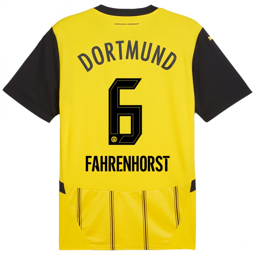 Enfant Maillot Luke Fahrenhorst #6 Jaune Noir Tenues Domicile 2024/25 T-Shirt Belgique