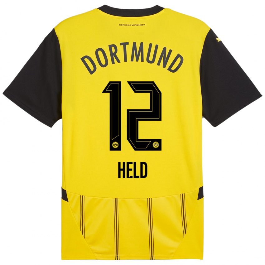 Enfant Maillot Aaron Held #12 Jaune Noir Tenues Domicile 2024/25 T-Shirt Belgique