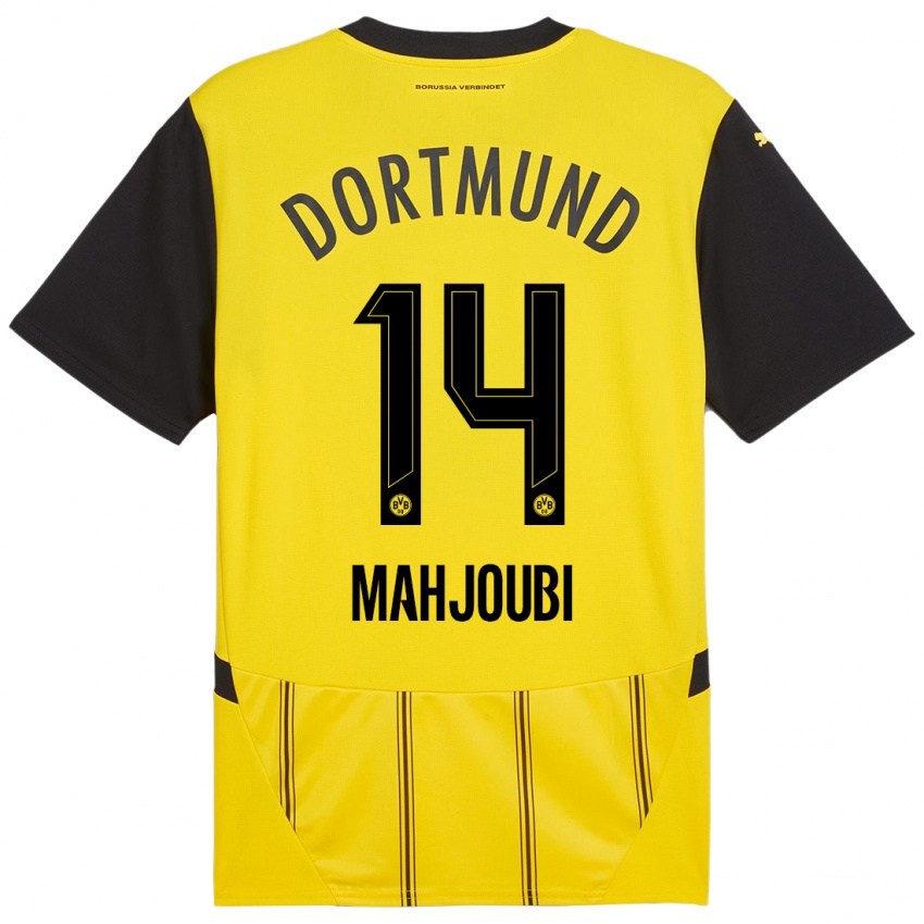 Enfant Maillot Anas Mahjoubi #14 Jaune Noir Tenues Domicile 2024/25 T-Shirt Belgique