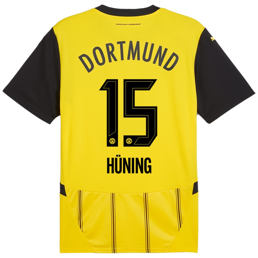 Enfant Maillot Ben Hüning #15 Jaune Noir Tenues Domicile 2024/25 T-Shirt Belgique