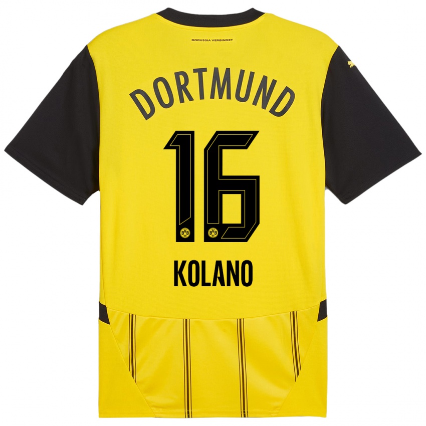 Enfant Maillot Damian Kolano #16 Jaune Noir Tenues Domicile 2024/25 T-Shirt Belgique