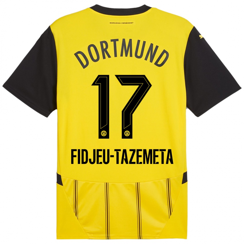 Enfant Maillot Thierry Fidjeu-Tazemeta #17 Jaune Noir Tenues Domicile 2024/25 T-Shirt Belgique