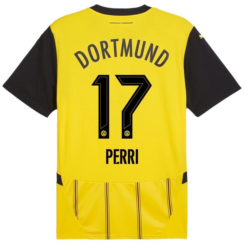 Enfant Maillot Luca Perri #17 Jaune Noir Tenues Domicile 2024/25 T-Shirt Belgique