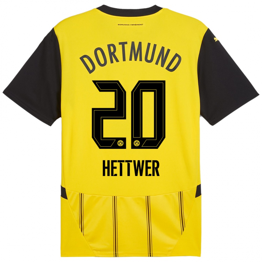 Enfant Maillot Julian Hettwer #20 Jaune Noir Tenues Domicile 2024/25 T-Shirt Belgique