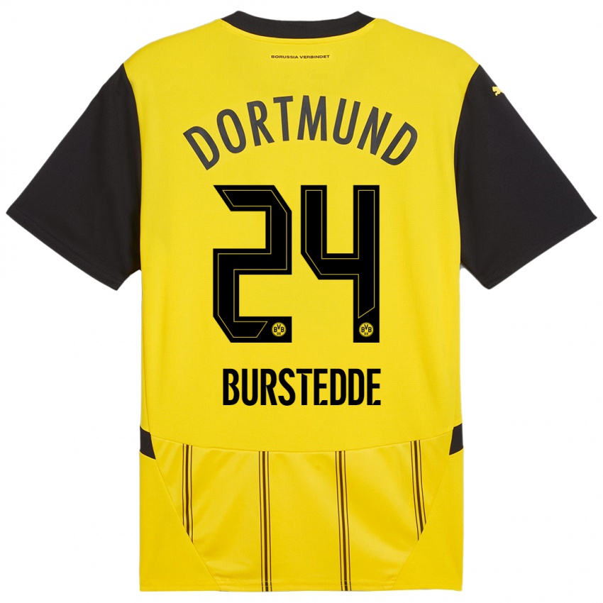 Enfant Maillot Joshua Burstedde #24 Jaune Noir Tenues Domicile 2024/25 T-Shirt Belgique