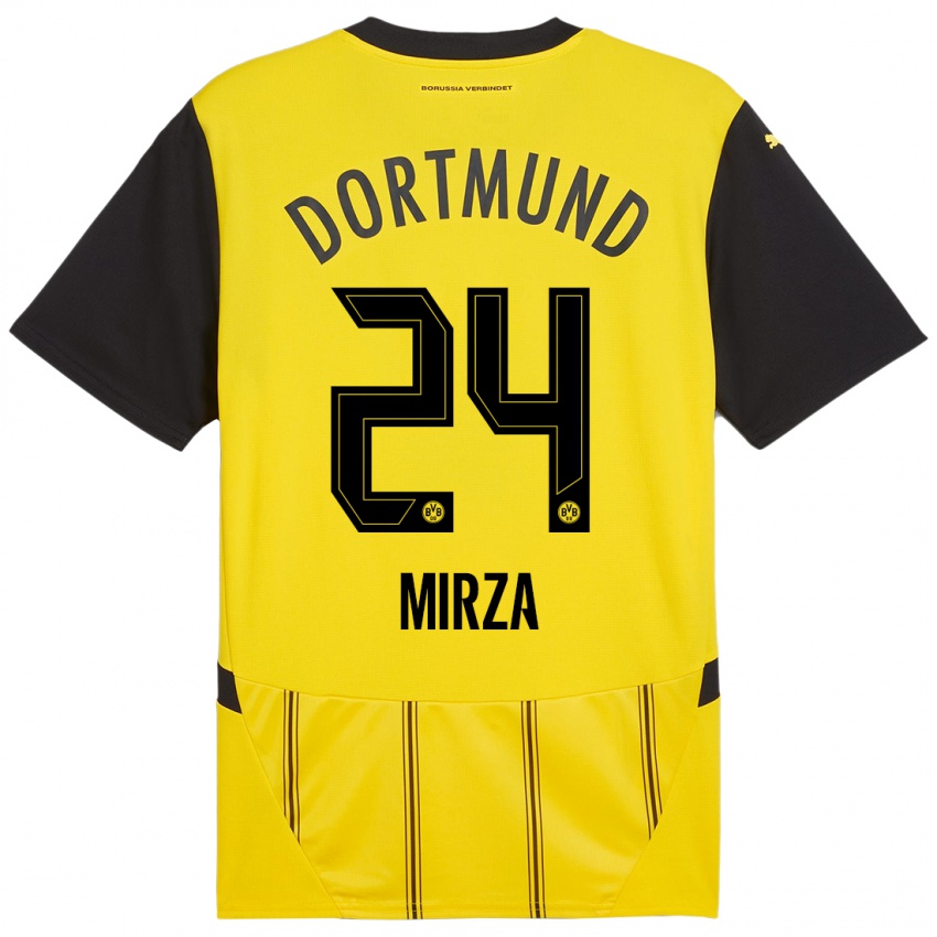 Enfant Maillot Marwan-Omir Mirza #24 Jaune Noir Tenues Domicile 2024/25 T-Shirt Belgique