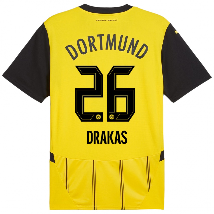 Enfant Maillot Babis Drakas #26 Jaune Noir Tenues Domicile 2024/25 T-Shirt Belgique