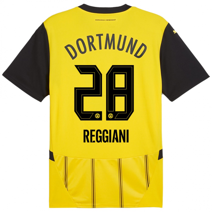 Enfant Maillot Luca Reggiani #28 Jaune Noir Tenues Domicile 2024/25 T-Shirt Belgique