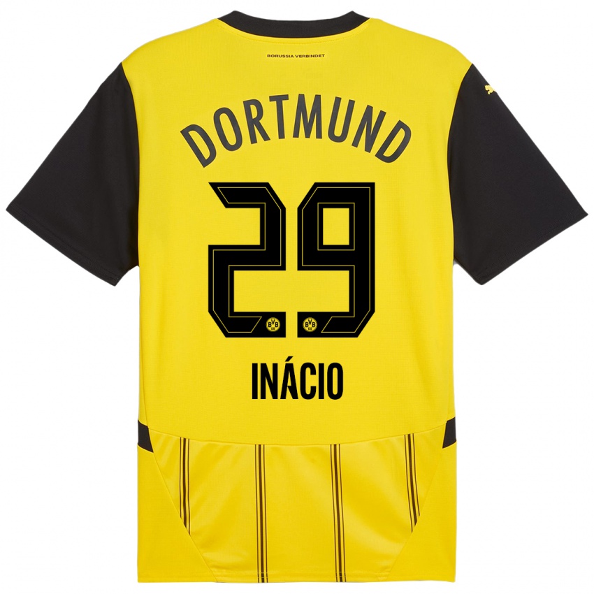 Enfant Maillot Samuele Inácio #29 Jaune Noir Tenues Domicile 2024/25 T-Shirt Belgique