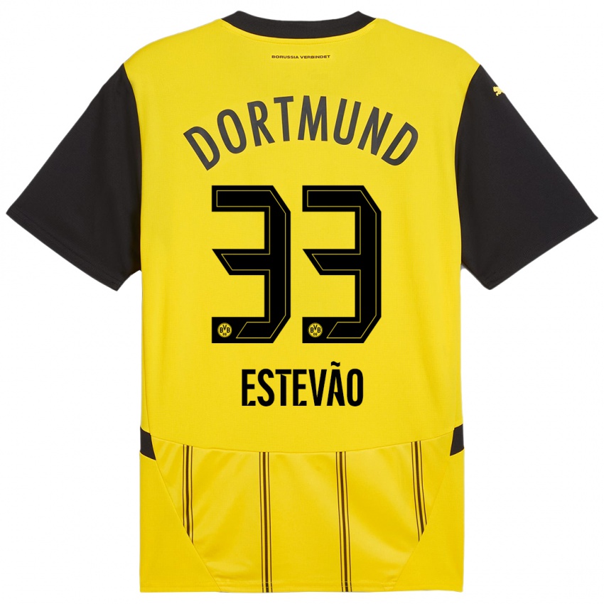 Enfant Maillot Tiago Estevão #33 Jaune Noir Tenues Domicile 2024/25 T-Shirt Belgique