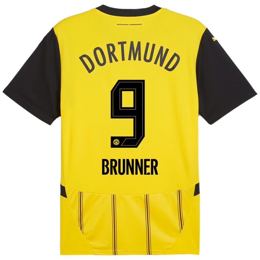 Enfant Maillot Paris Brunner #9 Jaune Noir Tenues Domicile 2024/25 T-Shirt Belgique