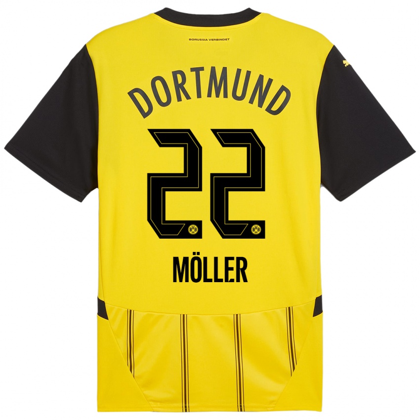 Enfant Maillot Paul Möller #22 Jaune Noir Tenues Domicile 2024/25 T-Shirt Belgique