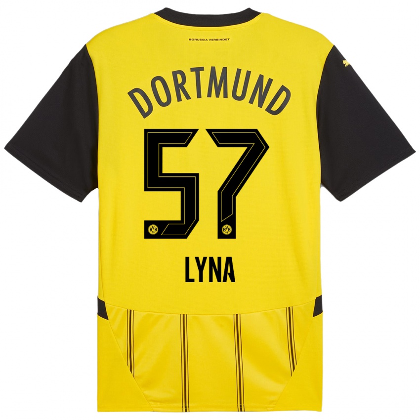 Enfant Maillot Schwarz Lyna #57 Jaune Noir Tenues Domicile 2024/25 T-Shirt Belgique