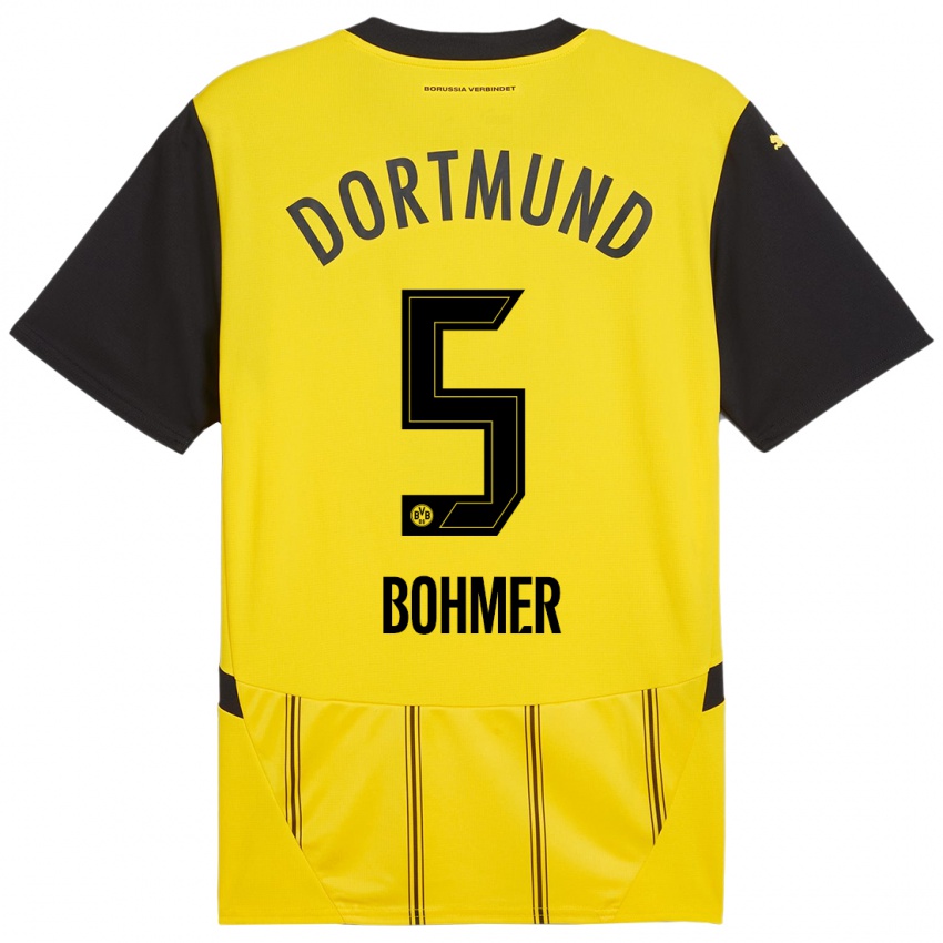 Enfant Maillot Tim Bohmer #5 Jaune Noir Tenues Domicile 2024/25 T-Shirt Belgique