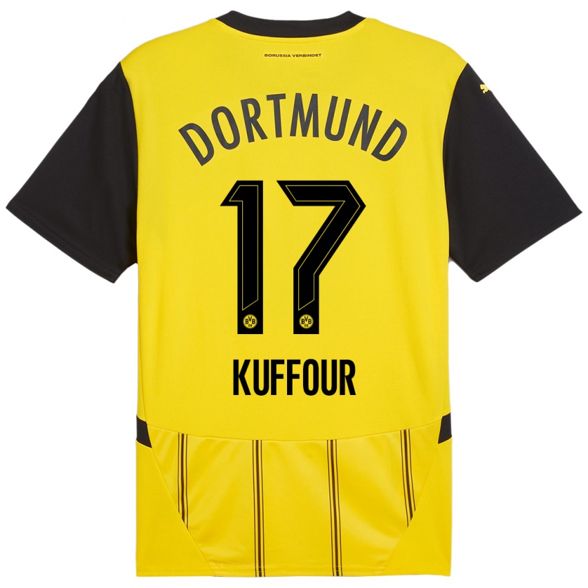 Enfant Maillot Lloyd-Addo Kuffour #17 Jaune Noir Tenues Domicile 2024/25 T-Shirt Belgique