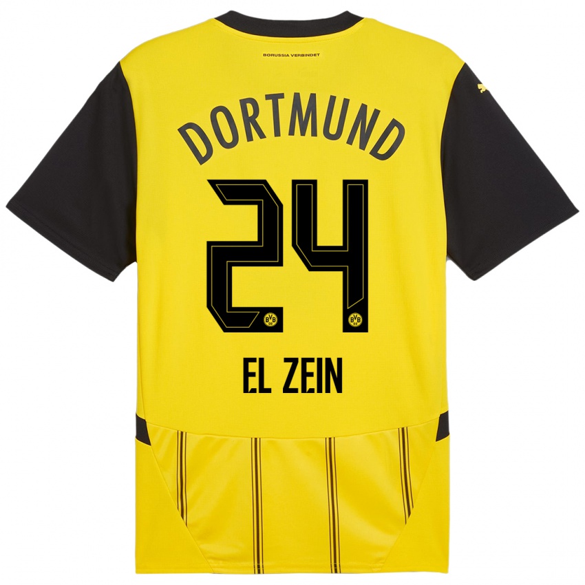 Enfant Maillot Abu-Bekir Omer El-Zein #24 Jaune Noir Tenues Domicile 2024/25 T-Shirt Belgique