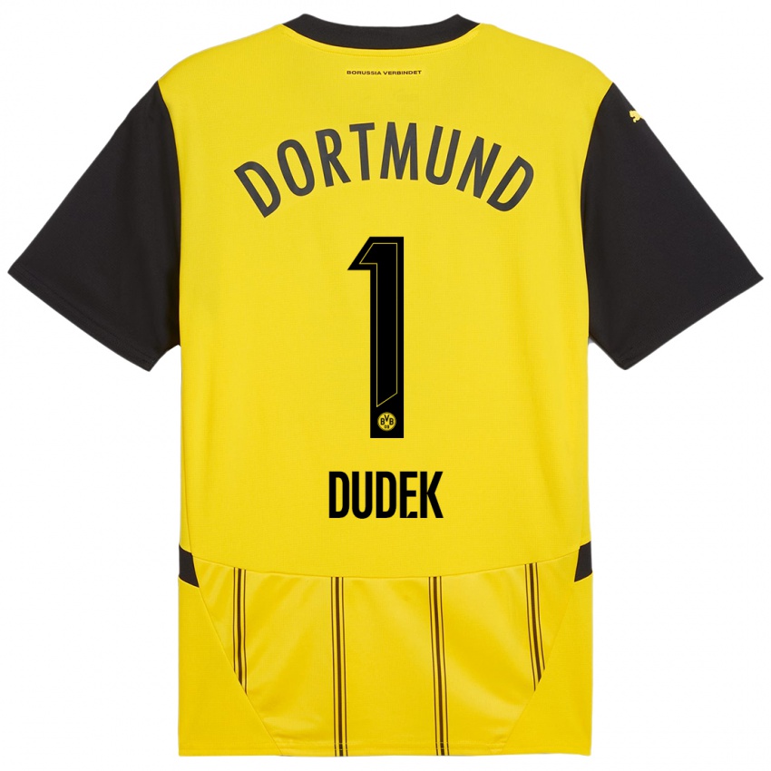 Enfant Maillot Daniel Dudek #1 Jaune Noir Tenues Domicile 2024/25 T-Shirt Belgique