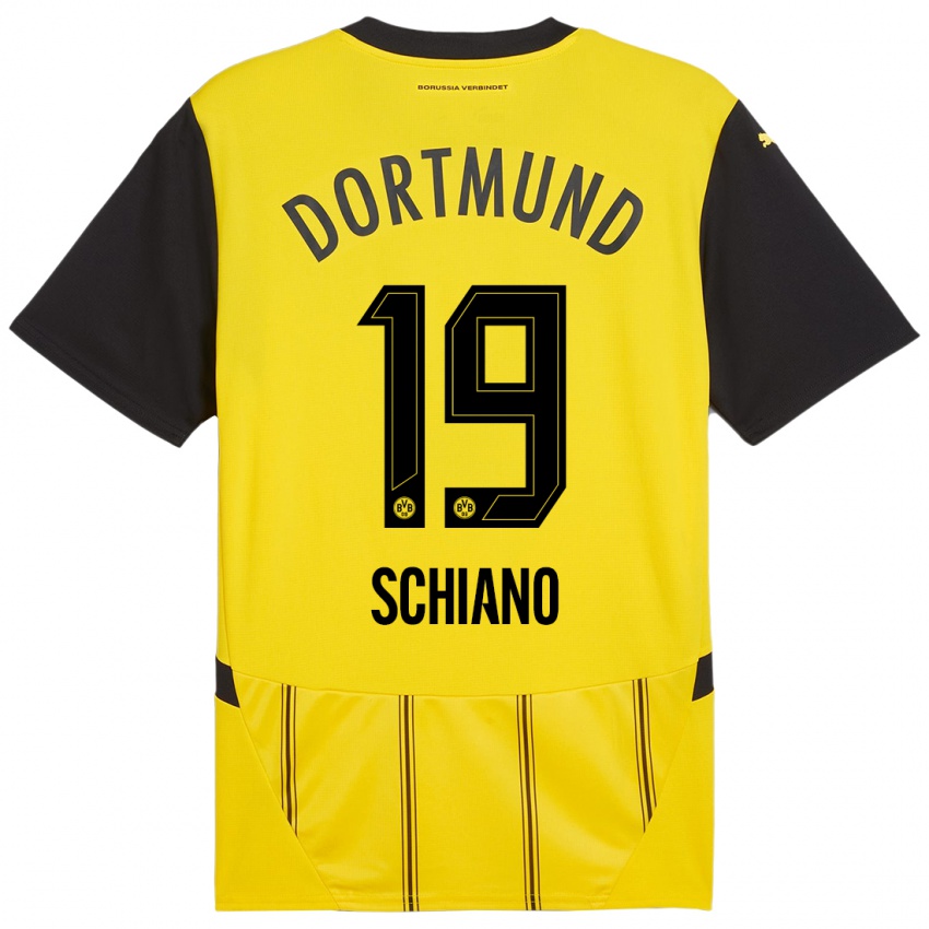 Enfant Maillot Emilio Schiano #19 Jaune Noir Tenues Domicile 2024/25 T-Shirt Belgique