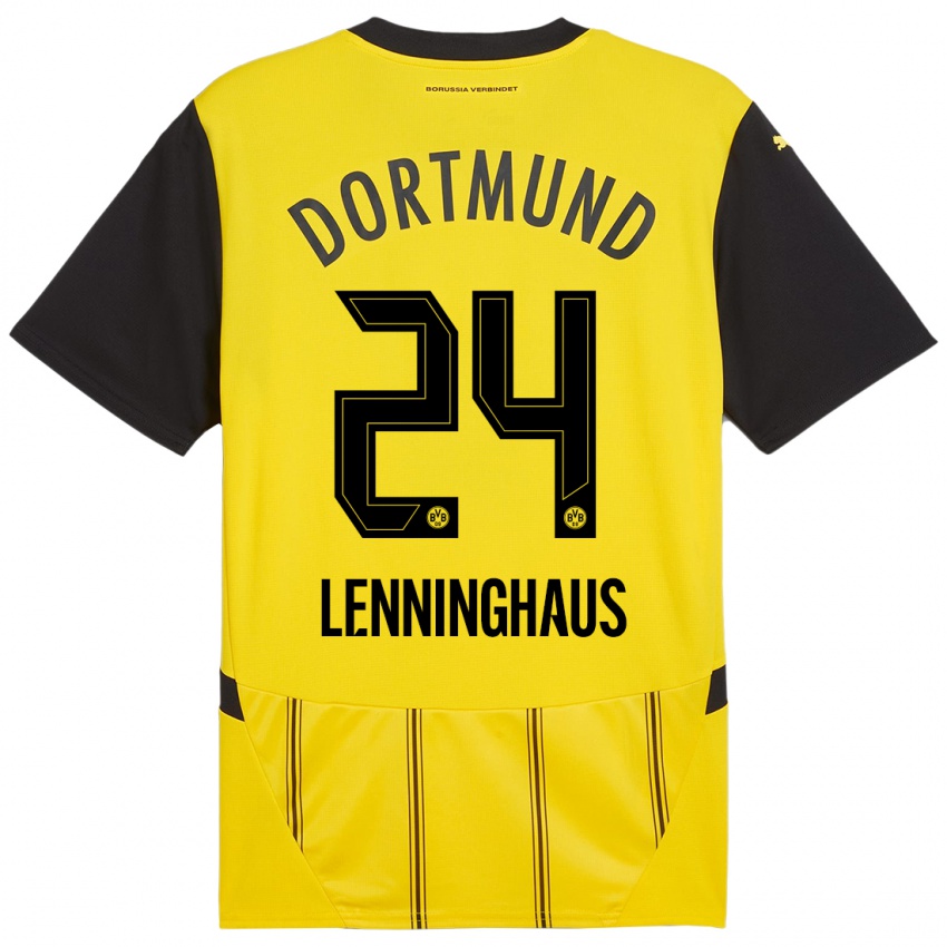 Enfant Maillot Mika Lenninghaus #24 Jaune Noir Tenues Domicile 2024/25 T-Shirt Belgique