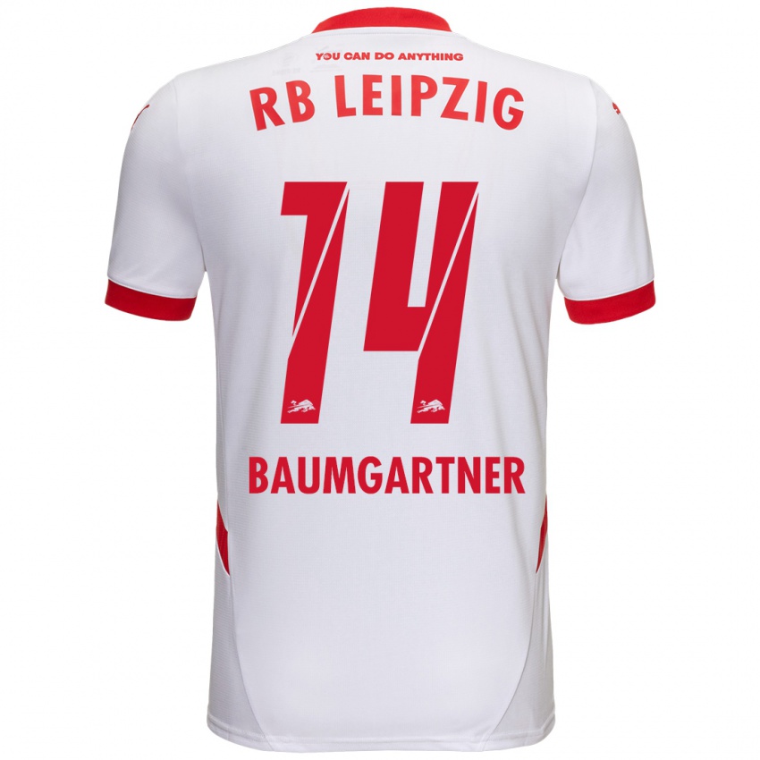 Enfant Maillot Christoph Baumgartner #14 Blanc Rouge Tenues Domicile 2024/25 T-Shirt Belgique