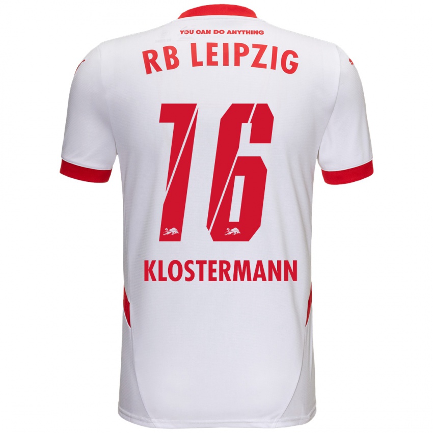 Enfant Maillot Lukas Klostermann #16 Blanc Rouge Tenues Domicile 2024/25 T-Shirt Belgique